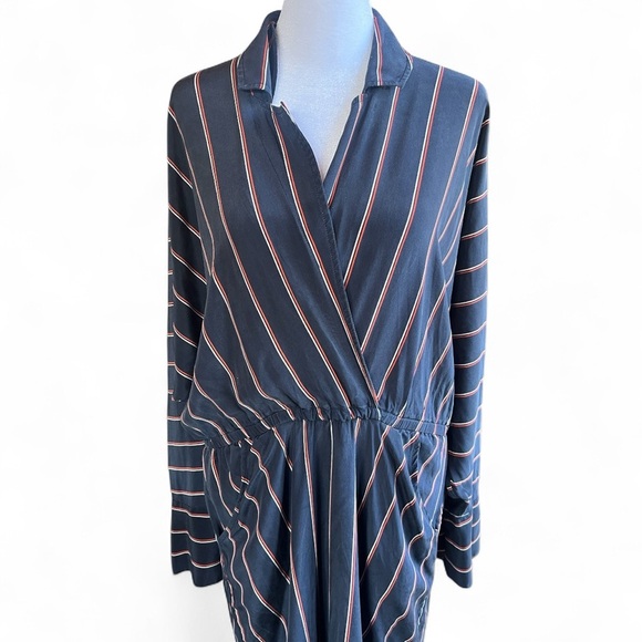 A.L.C 100% Silk Nico Surplice Stripe Collared Midi Dress Size 8 - Picture 3 of 11